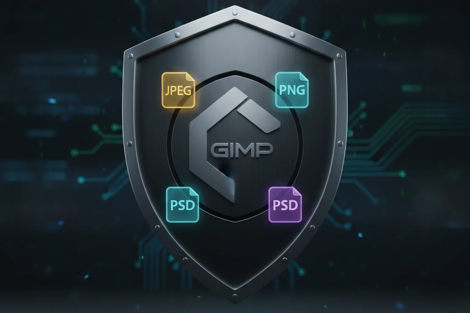 Щит безопасности с иконками файловых форматов JPEG и PNG — GIMP 3.2.6 CVE