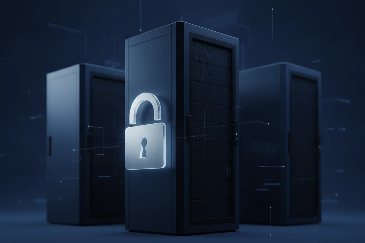 Серверные стойки для обмена файлами и светящийся замок — прецедент Kiteworks сентябрь 2026