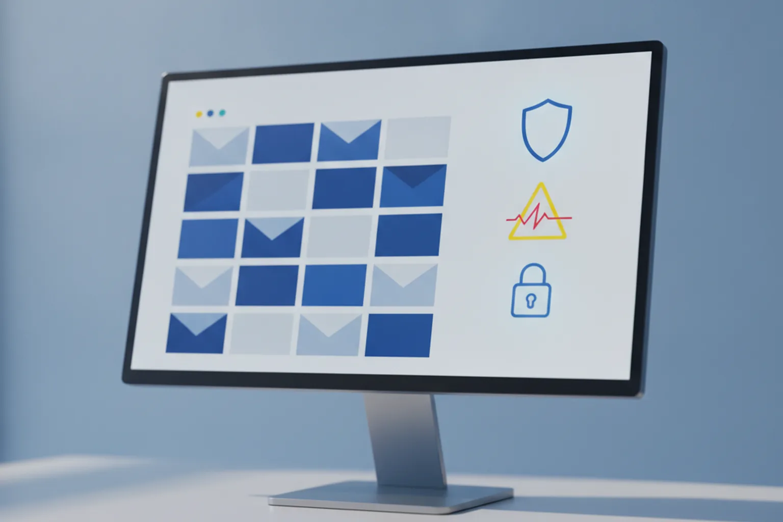 Монитор с интерфейсом почты, иконки щита и замка — уязвимость в Microsoft Outlook