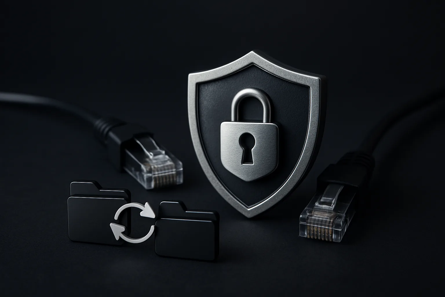 Щит с замком, папки с синхронизацией и сетевые кабели — безопасность rsync 3.5.0